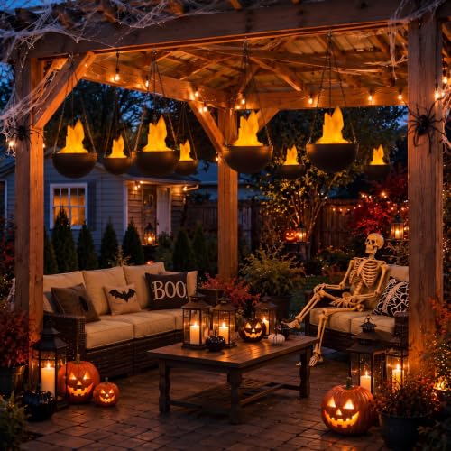 Image of Baquler 8 Pcs Halloween 3D Fake Fire Light 110v LED Artificial Hanging Flame Light Realistic Campfire Halloween Lamp Prop Flame for Christmas, Festival, Night Club, Party Decor