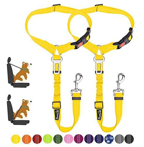 Image of SlowTon Dog Seat Belt for Car, 2 Pack Dog Car Harness Seatbelt with Bungee