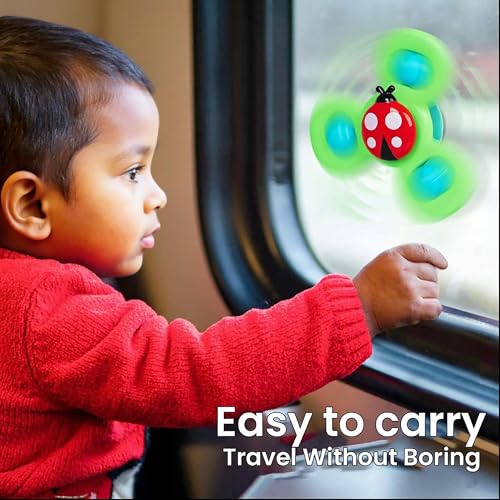 Image of 3Pcs Silicone Suction Cup Base Spinning Bath Toy Sensory Fidget Baby Bath Spinning Bath Toys for Toddlers & Infants Sticks to Window Table Baby High Chair Tray Bath