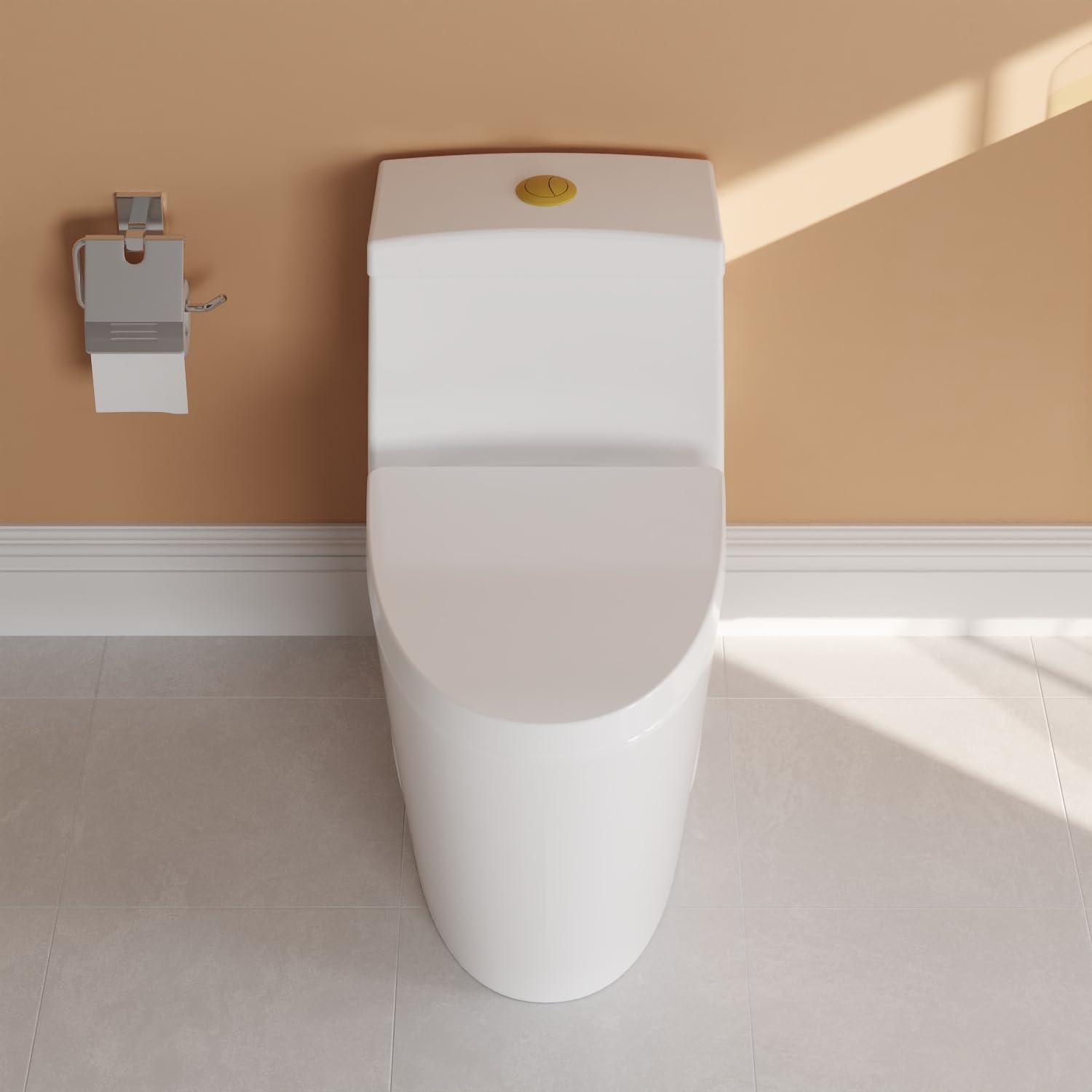 DeerValley Elongated One-Piece Toilet with Standard Height 1.1/1.6 Dual Flush Toilets with Soft Closing Seat and Gold Button