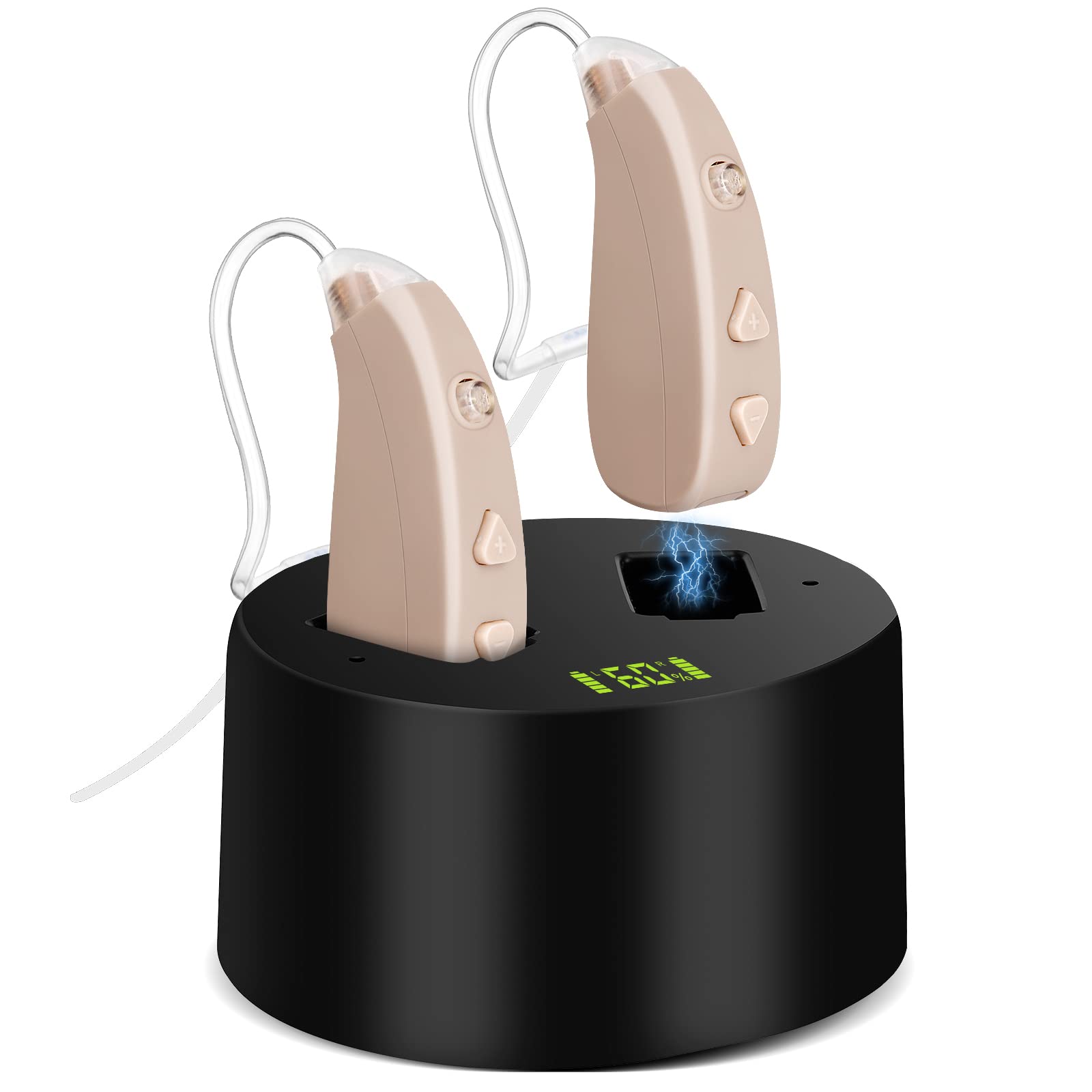 Hearing Aids, Mini Hearing Amplifiers for Adults with Noise Cancelling, Rechargeable Hearing Aid for Seniors Hearing Assist Device (Beige)