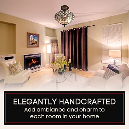 Amora Vintage Tiffany Style Ceiling Lamp - 16” X 17” White Jeweled Stained Glass Chandelier Lighting - Antique Dining Room Light Fixtures Ceiling #TOP4