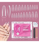 Saviland Full Cover Soft Gel Nails Tips Kit – 550PCS Medium Almond Shaped Clear False Gel Nails T...