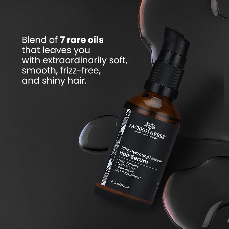 Image of SACRED HERBS Ultra Hydrating Leave-In Hair Serum | Natural Oil-Based | Frizz-Free, Glossy & Soft Hair | Paraben & Chemical Free | For All Hair Types | Men & Women | 50ml