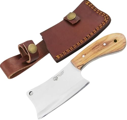 Miniatura 1 de Wild Turkey Colección hecha a mano 7" hoja fija Chef Cleaver hacha wfunda de cuero