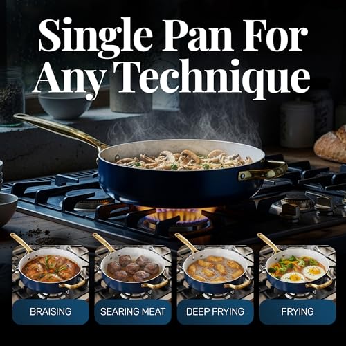 Image of GOTHAM STEEL 4 Qt Deep Saute Pan with Lid, 12 Inch Frying Pan Nonstick