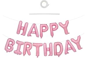 Toniful Light Pink Happy Birthda Balloons Banner