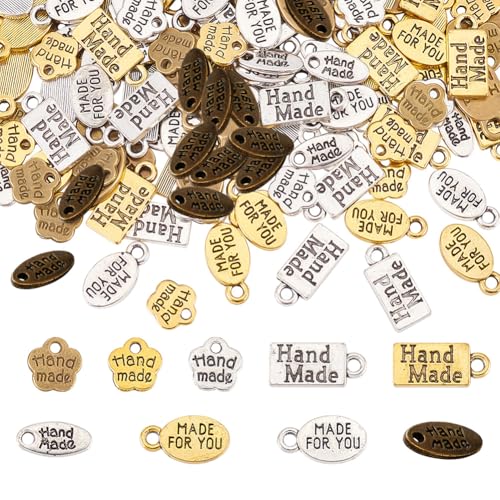 PH PandaHall 180 dijes hechos a mano de 9 estilos de aleación de estilo tibetano, colgantes hechos a mano, colgante de metal, colgante ovalado en forma de flor para manualidades, pulseras, collares,