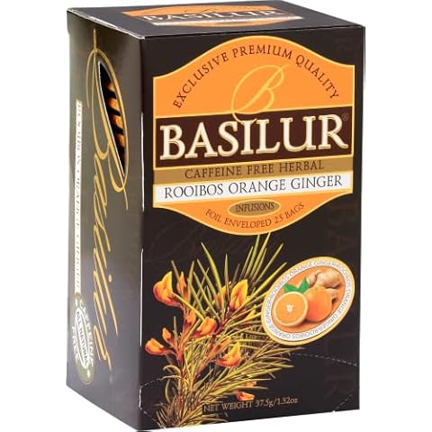 Basilur Organic Rooibos Orange Ginger Herbal Tea Foil Enveloped 25 Teabags of 1.5 g Cover