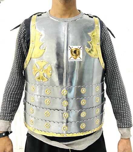 HISTORIC HANDICRAFT Chaqueta medieval de armadura de pecho de húsar de acero y latón SCA LARP para hombre, chaqueta de caballero de armadura renacentista para cosplay, disfraz de Halloween