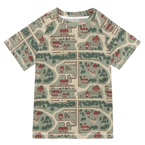 Girls Bathing Suit Short Sleeve Rash Guard for Girls 3T Vintage Game Map