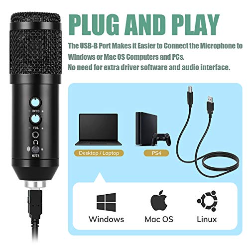 USB Microfoon Kit Condensator PC Cardioid Mic 192KHZ/24Bit,Sucastle Professionele Studio Podcast Microfoon Plug en Play met Verstelbare Microfoon Stand Suspension Schaar Boom Arm Shock - Image 4