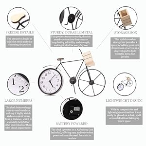 Bicycle Table Clock – Cute Decorative Black Metal Tabletop Analog Clocks – Unique Retro Mantel, Desk, Shelf Decor for Living Room, Kitchen, Bathroom or Office - Cool Bike Clock Bicycle Table Clock–Cute Decorative Black Metal Tabletop Analog Clocks–Unique Retro Mantel Desk Shelf Decor for Living Room Kitchen Bathroom or Office Cool Bike Clock