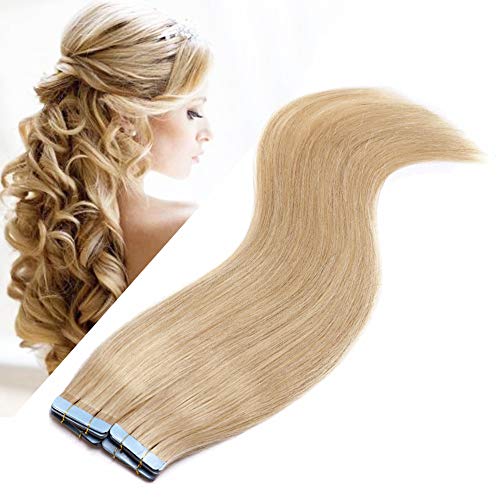 22 inches Tape in Hair Extensions 100g Ash Blonde 100% Human Hair 40pcs Long Soft Straight Skin Weft Double Sided Tape on #24