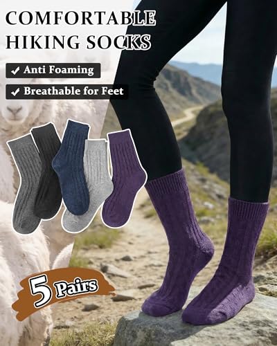 Image of Loritta Wool Socks for Women, Winter Warm Hiking Boot Socks Gifts | Classic Cozy Crew, Vintage Knit, Soft Thick House Socks, Outdoor, Christmas Gift, Stocking Stuffers for Mom Grandma Wife
