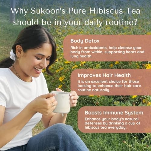 Image of Sukoon, Hibiscus Tea Organic - 100 Tea Bags (2g each) - Sweet & Tart - Contains only Dried Hibiscus Flowers loose leaf - flor de jamaica organica natural, herbal tea in plastic free tea bags