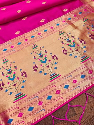 Image of DEVANGI Women's Woven Paithani Banarasi Silk Dupatta /Chunni For Women, Floral Print 1 Meter Wide and 2.3 Meter Length Printed Designer Dupatta /Chunni For Girls