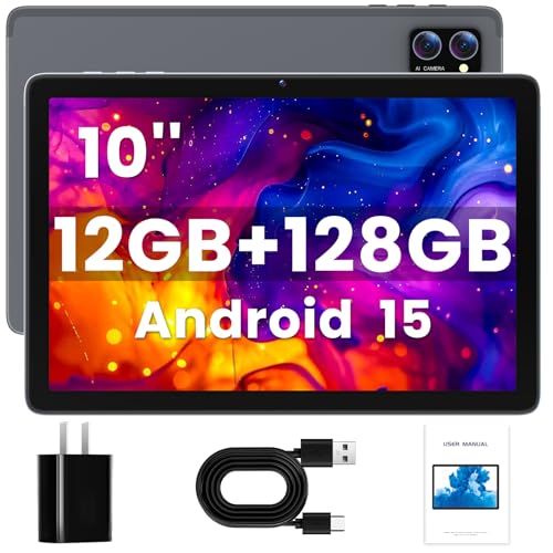 Winsing Android Tablet 10 Inch, Android 15 Tablets 2025 for Adults, Octa-Core, 12GB RAM,128GB Storage(2TB Expandable), Large Touch Screen Tablet with 10H Battery Life,WiFi & Bluetooth 5.0,Gray