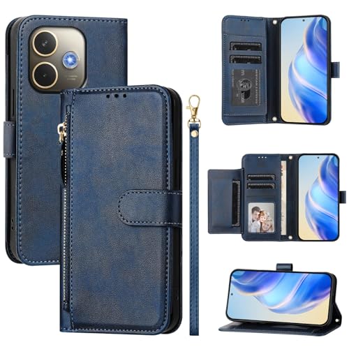Étui Oppo A5 Pro 5G bleu avec fermeture éclair idéal pour vos sorties libres