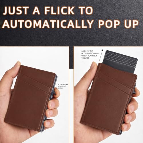 Image of VOGARD Pop-Up Card Holder for Men, RFID Blocking Slim Aluminium Case with Premium PU Leather, Automatic Card Ejector, Front Pocket Design (Tan)