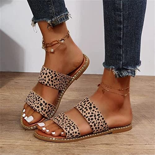 OMIREL Leopard Print Leather Wedge Soft Sole Sandal Leopard Print Sandals Mules Slip on Shoes Sandals for Women Open Toe Slippers Comfortable Beach Shoes,Leopard,US7/EU384