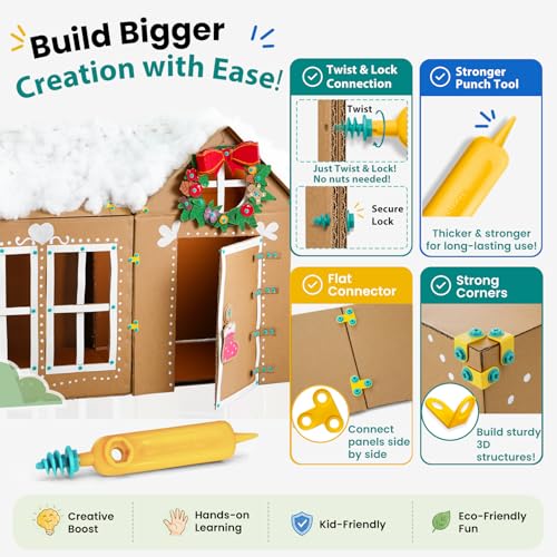 Image of Kizzikids Cardboard Tools for Kids with Cutter &Tool Box, 87 PCS Cardboard Construction Kit for Family & Team Activities, Creative STEM Educational Toys Gift for Boys and Girls Aged 5+