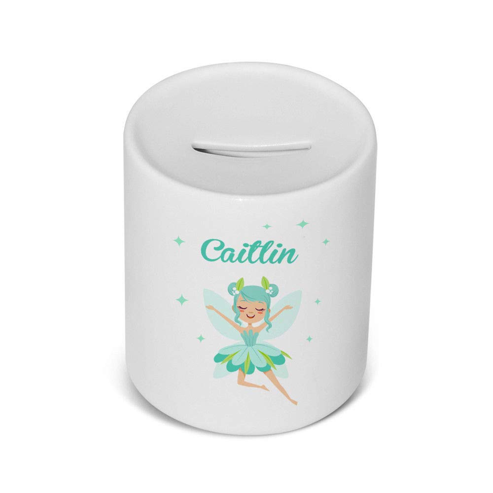 Active Decor Blue,White Personalised Printed Ceramic, Children’s Piggy Bank/Money Saving Box Blue Fairy Design