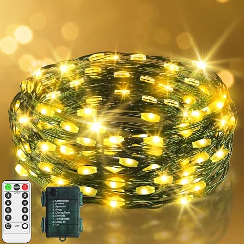 9.9 ft 60 LED Fairy Lights Battery Operated String Lights Green Copper...