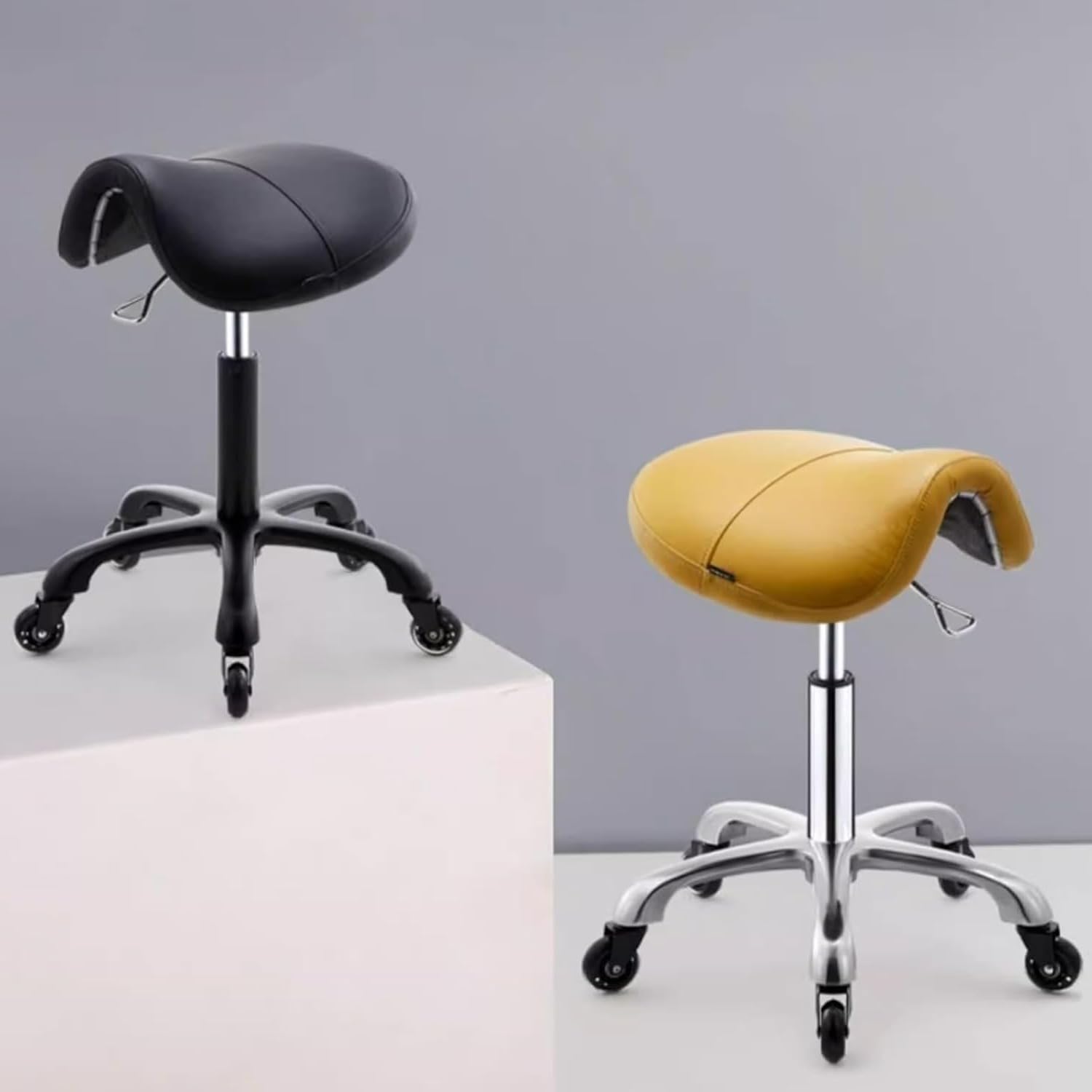 Regulowany fotel podsiodłowy z kółkami – wyściełany taboret do salonu, spa, biura i użytku domowego – ergonomiczna wygodna konstrukcja