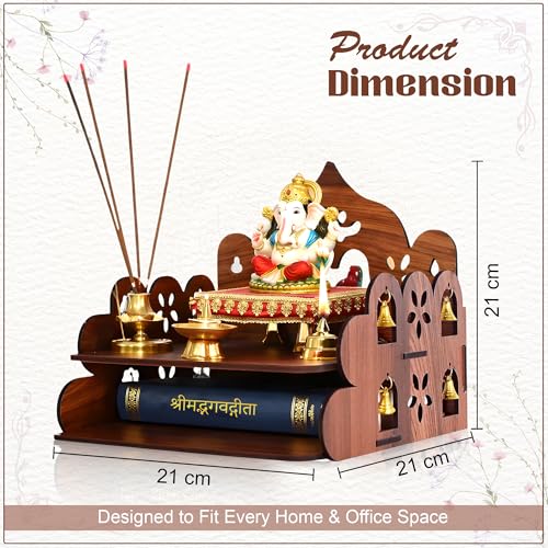 Image of GLUN Wooden Om Wall Mounted Temple, Pack of 1 Small Size 9x9x8 Inch, Hanging or Table Top Pooja Mandir, Storage and Idols Decoration for Home, Office & Shops