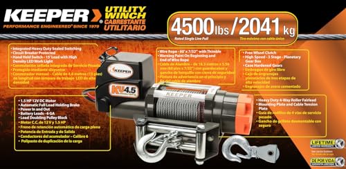 Winche eléctrico KEEPER KU4.5 12V 4500lb resistente miniatura 3