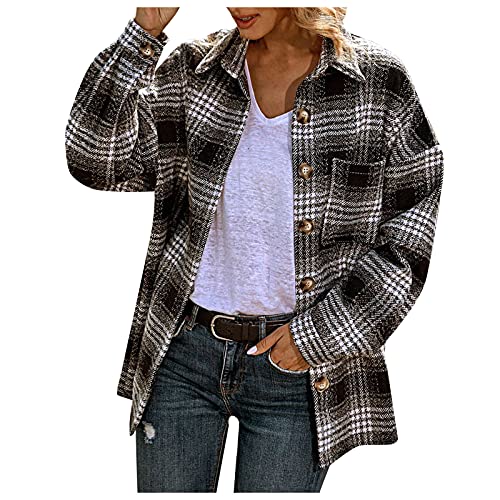 Jackets for Women Fashion, Tops Trendy Turtleneck Oversized Jackets Graphic Plaid Teen Dressy Coats Pullover Plain Womens Fall Clothes Plus Size Plaid Jackets for Women Black