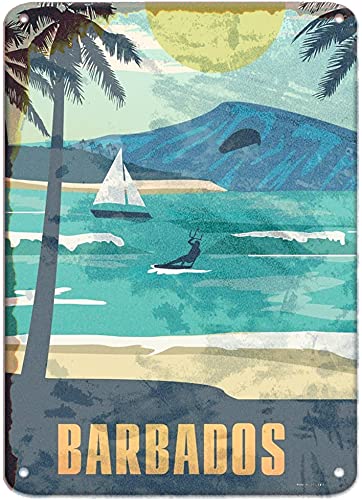 JIANKUN Blechschild, Metallschild, Motiv: Karibik, Meer, Barbados, Wanddekoration, Schild für Bars, Restaurants, Cafés, Pubs, Souvenir, Retro-Schilder, 30,5 x 20,3 cm Cover