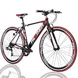 PANTHER (パンサー) クロスバイク Aresシリーズ シマノ SHIMANO 8/24段変速 軽量エアロアルミフレーム 700Cレーシング軽量タイヤ 前後車輪クイックリリース方式 フラットバーハンドル Vブレーキ 厚手クッションスポーツサドル 男女共通 (Black×Red, 外速8段変速)