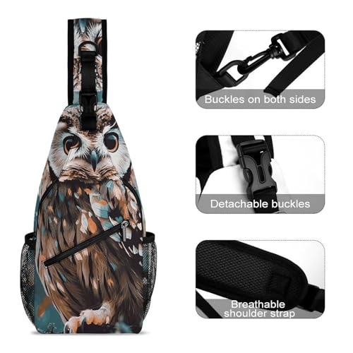 Mochila bandolera tipo sling búho para senderismo y viaje miniatura 3