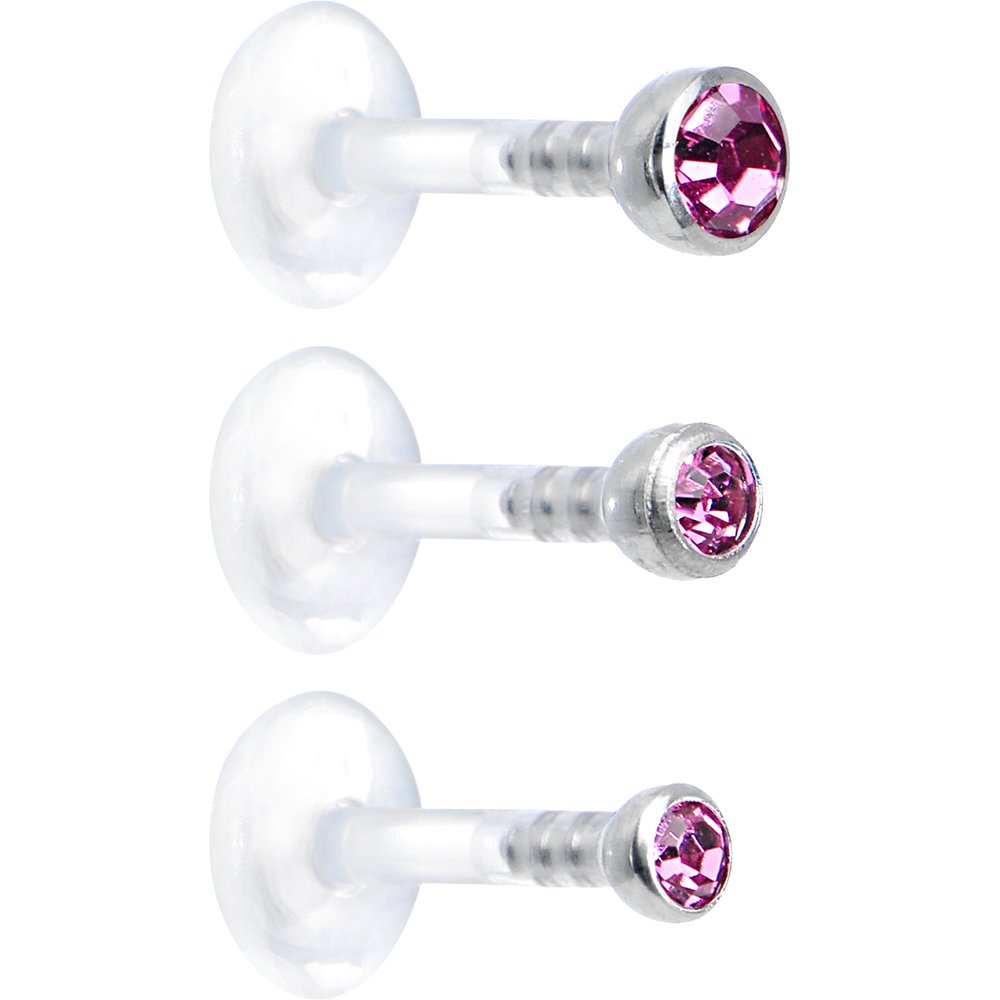 Body Candy Pink Bioplast Triple Forward Helix Barbell 3 Pack 16 Gauge 1/4"