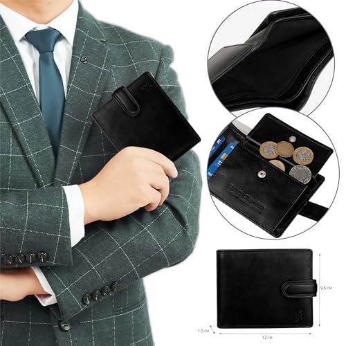 Mens RFID Blocking Luxury Italian VT Leather Billfold Purse Wallet 1212 (Black)3