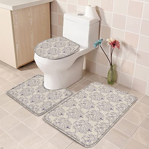 YINGD 3-teiliges Badezimmer-Teppich-Set, Badematte, Vintage-Barock-Muster, einfarbig, ultraweich, rutschfest, Badteppich… – Bild 6