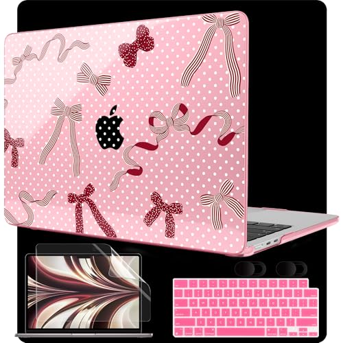 Image of MEEgoodo Case for M5 /M4 /M3 /M2 MacBook Air 13 inch 2026 2025 2024 2022, Fit Model A3449 /A3240 /A3113 /A2681, Case Compatible with MacBook Air 13.6-inch, Polka Dots & Red Bow