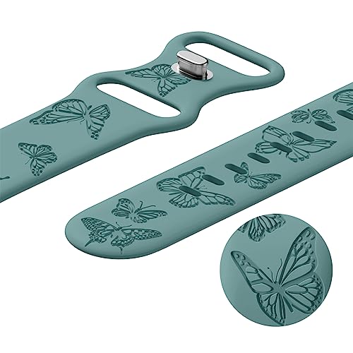 Image of Butterfly Engraved Bands Compatible with Apple Watch Band 41mm 40mm 38mm 49mm 46mm 49mm 46mm 45mm 44mm 42mm Women, Silicone Sport Strap for iWatch Series SE 10 9 8 7 6 5 4 3 2 1 SE Ultra