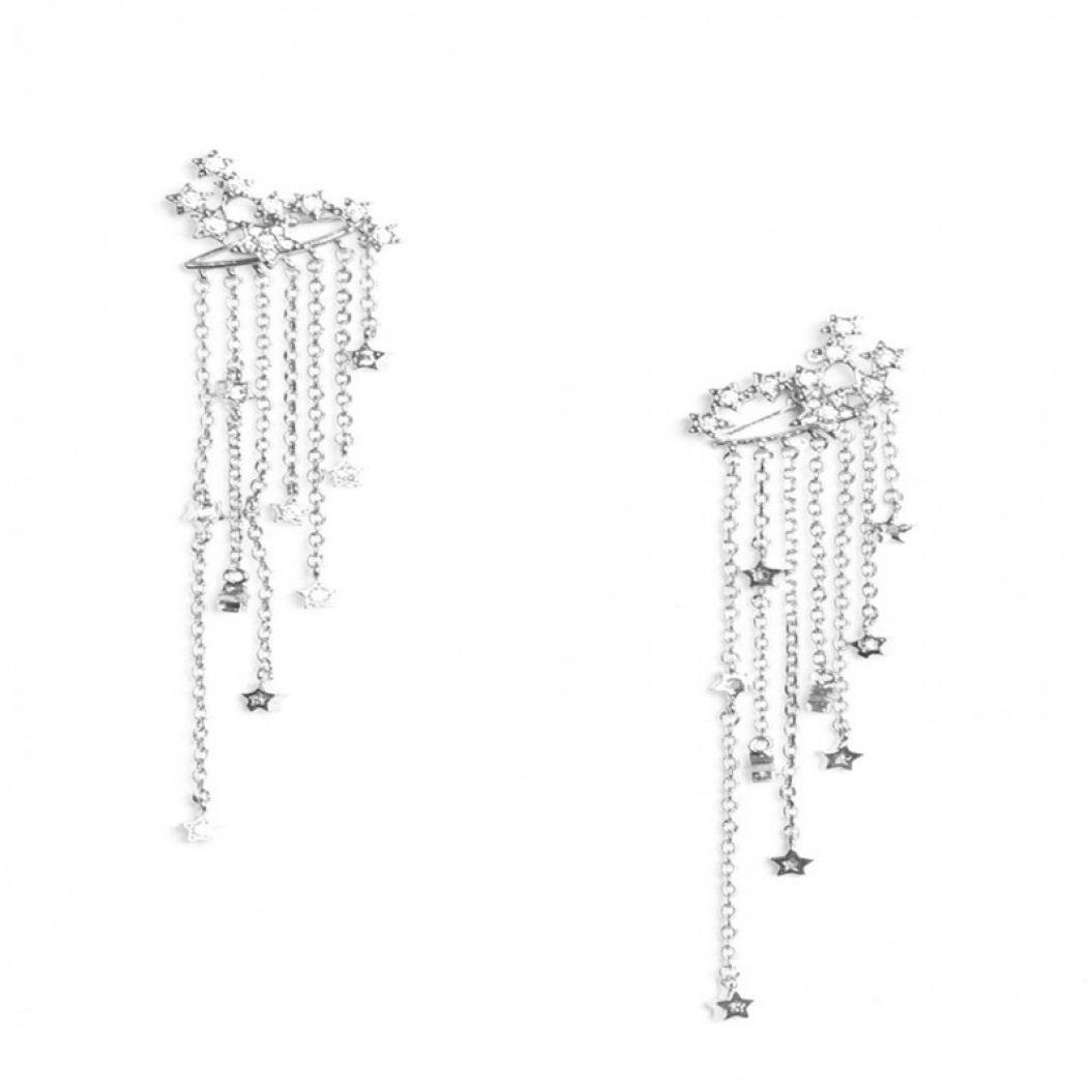Xjp 1 Pairs Women Hook Sparkle Rhinestone Long Drop Earrings (Silver)