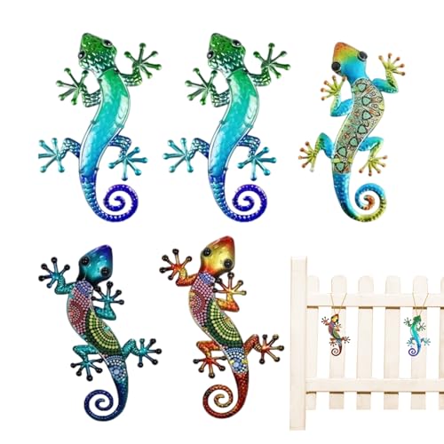 Wanddekorationen Gecko für den Außenbereich – Dekoration für Zaun, Garten, 5 Stück, Bunte Tierfiguren, UV-beständig, für Dekoration von Garten, Terrasse, Hof, Hinterhof