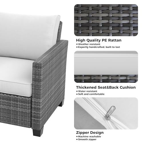 Patio Furniture Set 5 Pieces, 7-Seat PE Rattan Wicker Outdoor Sectional Patio Conversation Set with Waterproof Cusions and Coffee Table, Grey and Grey