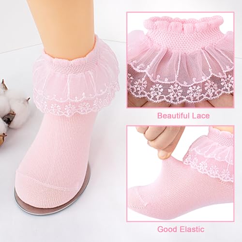 Meeshine 5 Pack Toddler Baby Girls Ruffle Lace Socks Princess Frilly Trim Soft Cotton Knit Ankle Socks for 2-9T Kids2