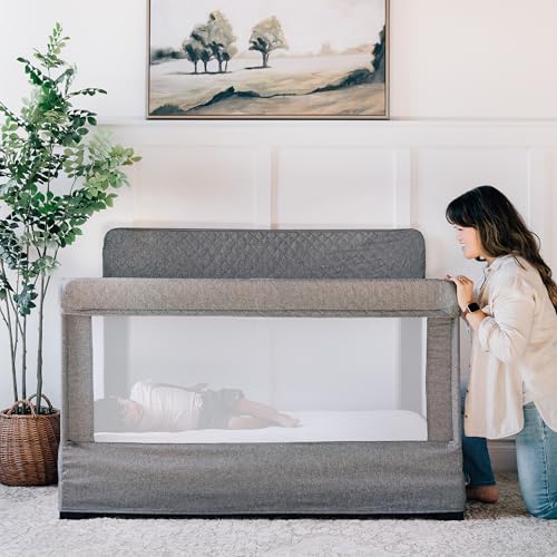 Image of Baby Delight Lunaire Full Size Crib | Breathable Mesh Baby Crib | Tool-Free Assembly Baby Bed | Charcoal Tweed