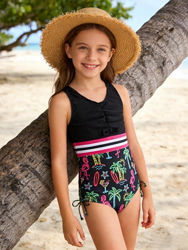 Image of BFUSTYLE Girls Swimsuit One Piece Bathing Suit 4-13 Years Sleeveless Beach Swimwear