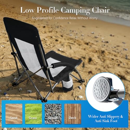 DUMOS Silla Plegable para Camping, Silla de Playa de Perfil Bajo, Negra miniatura 5
