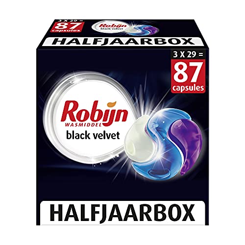 Robijn Black Velvet Wasmiddel 3-in-1 Wascapsules, voor de Donkere en Zwarte Was - 3 x 29 Wasbeurten - Halfjaarbox