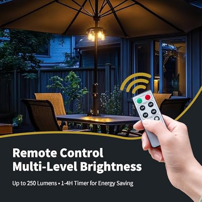 Patio Umbrella Light LED Edison Bulbs Rechargeable Cordless Brown