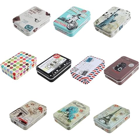 Framendino, 10 Pack Metal Tin Plate Empty Boxes Trinket Jewelry Coin Box with Lid for Candy Cover